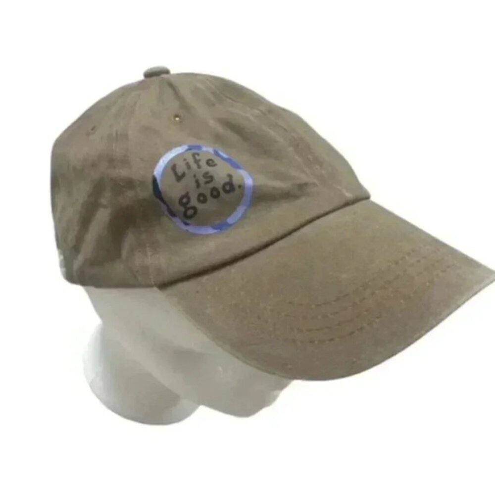 Life Is Good Tan Strapback‎ Dad Hat Golf Print Slouch Cap